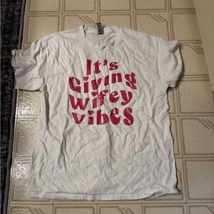 White T-Shirt with Pink Text